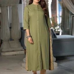 Juniper Mandarin Collar Panelled A-Line Kurta with Palazzos-picture-3