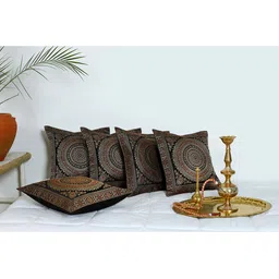 HANDICRAFT PALACE Black & Gold-Toned Set of 2 Square Cushion Covers-19
