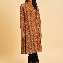W Ethnic Motifs Printed Mandarin Collar Pure Cotton Kurta with Dhoti Pants-image-47