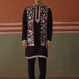 KALPRAAG Floral Yoke Design Regular Straight Kurta with Pyjamas With Embroidered Jacket-picture-50