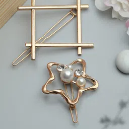 PRITA BY PRIYAASI Women Set of 2 Rose Gold & White Beaded Hair Pins-92