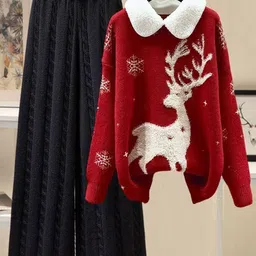 Alamode By Akanksha Women Reindeer Woolen Coord Set-image-68