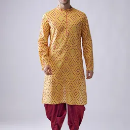 KISAH Men Yellow Printed Kurta with Dhoti Pants-picture-49