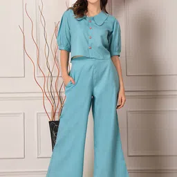 Stylum Blue Puff Sleeves Top With Palazzos-image-62