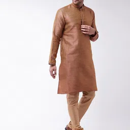 VASTRAMAY Woven Design Mandarin Collar Straight Kurta With Churidar image 1