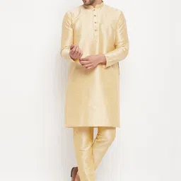 VASTRAMAY Mandarin Collar Straight Kurta with Trousers-image-68