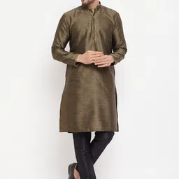 VASTRAMAY Woven Design Mandarin Collar Kurta With Pyjamas-image-97