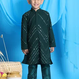 VASTRAMAY Boys Embroidered Regular Mirror Work Kurta & Pyjamas image 5