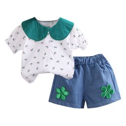 StyleCast Girls White & Blue Printed Peter Pan Collar Top with Shorts-image-64