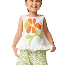 StyleCast Girls White Floral Printed Pure Cotton Top with Shorts-picture-20