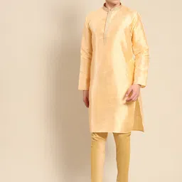 KISAH Men Yellow Solid Kurta with Churidar-image-34