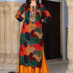 KALINI Abstract Printed Sequinned Kurta With Palazzos-image-40