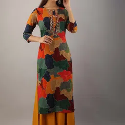 KALINI Women Mustard Yellow Printed Kurta with Palazzos-image-56