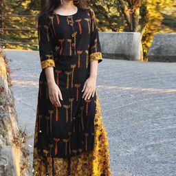KALINI Ethnic Motifs Printed Regular Thread Work Kurta With Palazzos-14