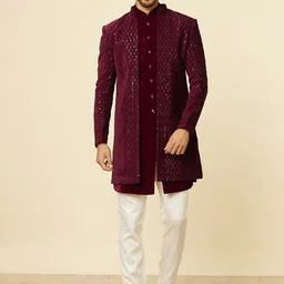 Manyavar Ethnic Motifs Embroidered Chudidhar & Velvet Sherwani With Jacket-picture-48