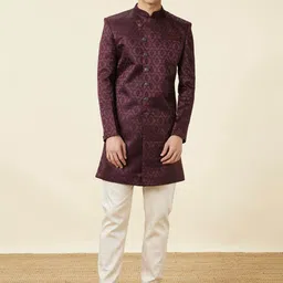 Manyavar Self Design Indo Western Sherwani Set-image-70