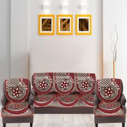 Nendle Maroon & Grey 6 Pieces Printed 5 Seater Sofa Cover Set-2