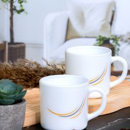Cello White & Yellow 6Pcs Printed Opalware Glossy Cups 180ml Each-16