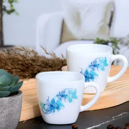 Cello White & Blue 6Pcs Printed Opalware Glossy Cups 100ml Each-image-64