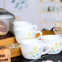 Cello White & Green Floral Printed Glossy Opal 6pcs Tea/Coffee Cup Set 130ml Each-image-76