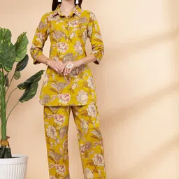 Pistaa Floral Printed Pure Cotton Top With Trousers-picture-53