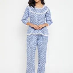 Clovia Women Blue & White Printed Night suit-picture-19