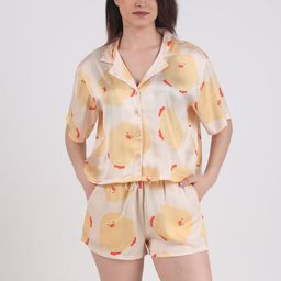 Masha Yellow Printed Satin Night Suit-image-78