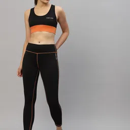 JUMP USA Black & Orange Crop Top & Tights Co-Ords Set with Rapid Dry technology-picture-1