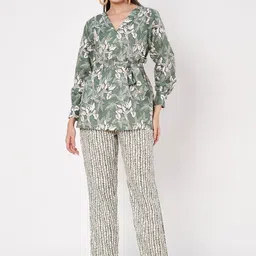 Fbella V-Neck Floral Printed Cotton Top With Trouser-picture-10