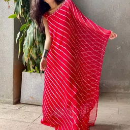 Thread & Button Red & White Chiffon Kaftan Maxi Dress image 1