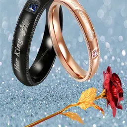 UNIVERSITY TRENDZ Black & Gold toned Couple Ring &  Artificial Rose Combo Set-image-78