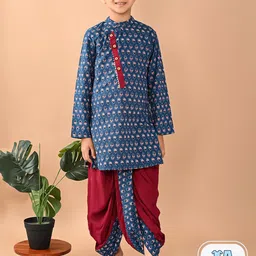 LilPicks Boys Ethnic Motifs Printed Pure Cotton Kurta With Dhoti Pants-picture-36