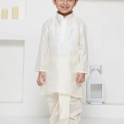 Sethukrishna Boys Mandarin Collar Pure Silk Kurta with Dhoti Pants-14