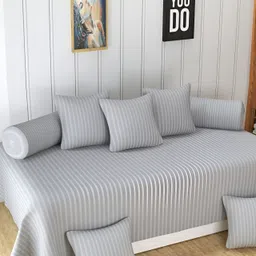 Homefab India 8 Pieces Grey Striped Cotton 180 TC Diwan Set-10