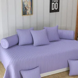 Homefab India 8 Pieces Purple Striped Cotton 180 TC Diwan Set-image-16