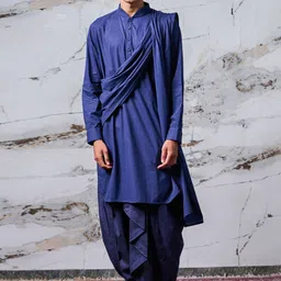 Tasva Men Navy Blue Kurta with Dhoti Pant & With Dupatta Set-picture-55