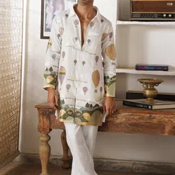 KALPRAAG Embroidered Regular Thread Work Linen Kurta With Trousers-picture-52