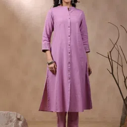 INDYES Mandarin Collar A-Line Mirror Work Pure Cotton Kurta & Trouser-picture-10