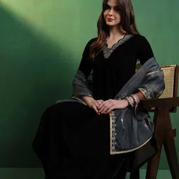 Sangria Yoke-Designed A-Line Kurta With Trouser & Dupatta Set image 1