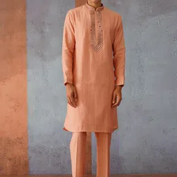 KALPRAAG Aijaaz Onion Pink Mirror Embroidered Kurta Set-image-35