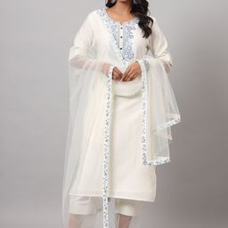 Juniper Women Floral Embroidered Kurta with Trousers & Dupatta-image-49