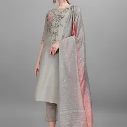 Berrylicious Women Floral Embroidered Beads and Stones Kurta with Trousers & With-picture-10