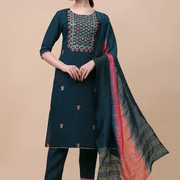 Berrylicious Women Ethnic Motifs Embroidered Thread Work Kurta with Trousers & Dupatta-picture-0