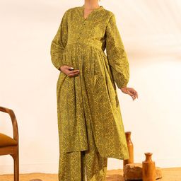 Janasya Floral Printed Maternity Pure Cotton Kurta with Palazzos-36