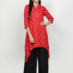 Fabclub Women Printed Asymmetric Mandarin Collar Kurta with Palazzos-image-58