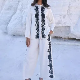 Dash and Dot Embroidered Collared Neck Shirt & Trouser-57