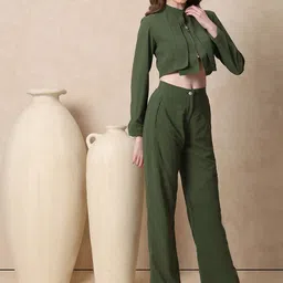 MISH Band Collar Long Sleeves Crop Jacket & Trousers-picture-48
