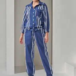 CLOTHES ON MY MIND Self Design Shirt & Trousers Co-Ord Set-image-42