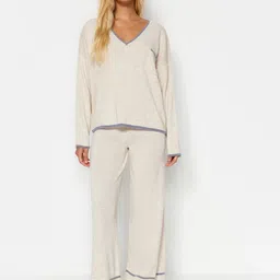 Trendyol V Neck Acrylic T Shirt With Trousers-picture-23