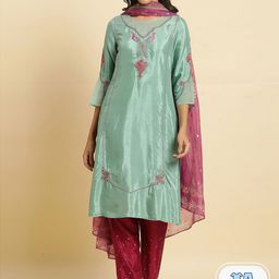 WISHFUL Ethnic Motifs Embroidered Beads and Stones Kurta With Trousers & Dupatta-picture-10